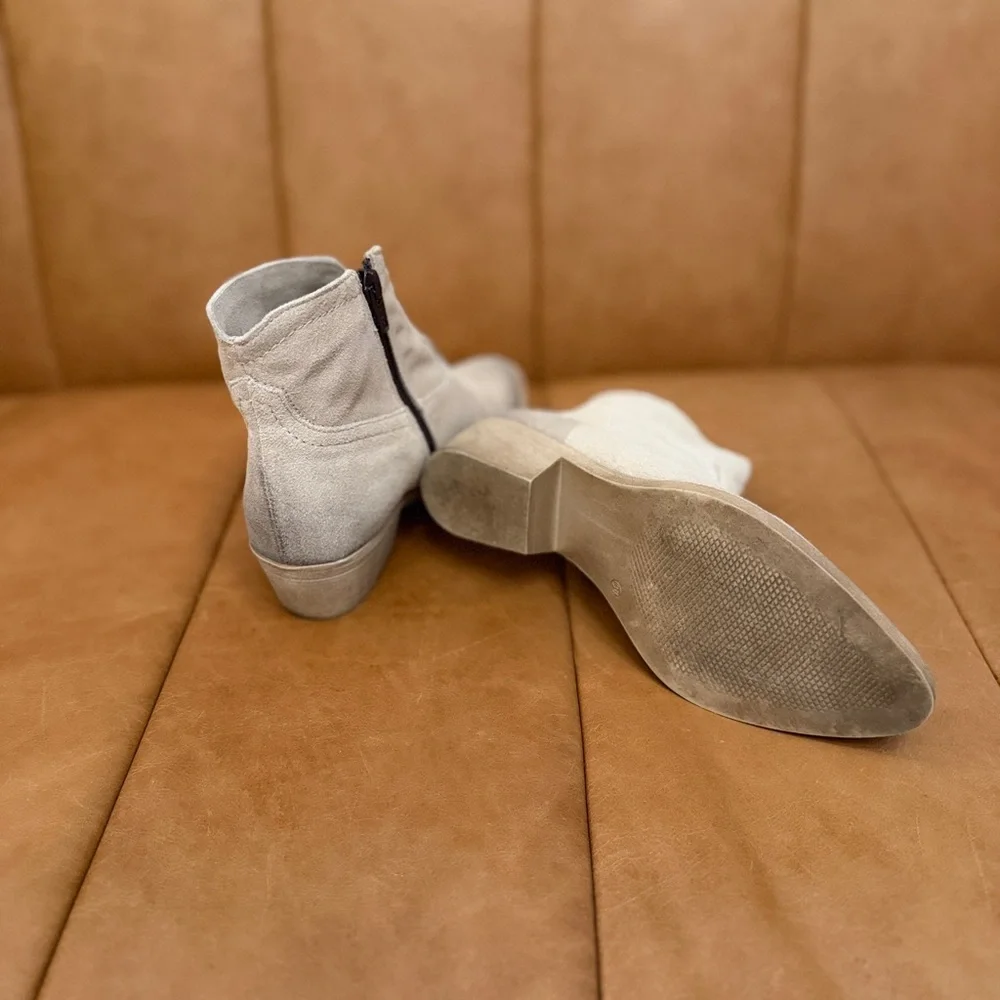 Vera Pelle Light Gray Beige Suede Leather Ankle Booties - Picture 3 of 4